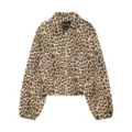Chaqueta vintage de mujer con estampado de leopardo, cremallera y mangas globo estilo - XS / Tops / Estampado de leopardo