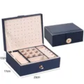 Portagioie in pelle a doppio strato di grande capacità, organizer blu per anelli e orecchini. - 23*17*8.5cm / Blu navy