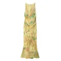 Elegant sleeveless long dress featuring abstract floral print, slim fit and graceful hemline. - XS / Dresses / Rainbow