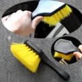 Car wheel cleaning brush with durable handle and soft bristles for auto detailing and tire wash. - Yellow Bristle Tire Brush