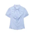 Camicetta donna manica corta azzurro chiaro con nastro davanti in tessuto popeline - XS / Top / Celeste
