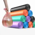 Flat-mouth garbage bag roll in various bright colors for daily household cleaning use. - Flat Cut Style / 15 Pieces/Pack / Multicolor