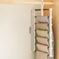 Stainless steel multi-layer pants rack 7 rods space-saving wardrobe clothing organizer hanger - OPP Bag / White 7-Layer