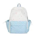 Süßer gepunkteter Karo Schulrucksack für Teenager Mädchen, lässige Freizeittasche für Damen. - Groß (Ohne Anhänger) / Blau