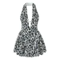 Rückenfreies Leopardenmuster Halfter Minikleid, französischer Stil, tailliertes figurbetontes Kleid. - S / Kleider / Vintage Leopard