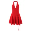 Rotes halterneck rückenfreies minikleid, süßer sexy stil schmale passform plissierter rock mit blume. - S / Kleider / Rote Blume