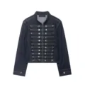 Veste courte en jean bleu foncé pour femme style militaire boutons en métal col mao - XS / Hauts / Bleu marine