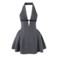 Graues Pünktchen Halterkleid, süßer Stil, ärmellos, plissiert, rückenfreies Minikleid für Damen. - S / Kleider / Grau Gepunktet (8176)