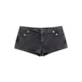 Vue détaillée de short en denim gris foncé avec boutons métalliques et taille basse tendance. - XS / Bas / Gris foncé