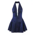 Dunkelblaues Neckholder Plissee scharfes Slim Short Kleid, süßer und pikanter Stil Minikleid. - S / Kleider / Marineblau