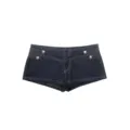 Shorts en jean bleu foncé taille basse pour femmes avec boutons métalliques et coutures - XS / Bas / Bleu marine