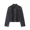 Veste en jean lavée gris foncé pour femmes avec boutons métalliques style militaire. - XS / Hauts / Gris foncé