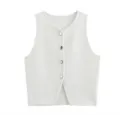 Wit gebreid mouwloos knop vest top, casual ronde hals basic zomer dagelijks dragen. - S / Tops / Wit