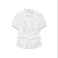 Top in popeline a pois bianchi a maniche corte con fiocco e dettagli a palloncino. - XS / Top / Bianco a pois neri