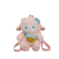 Detailed view of cute pink plush sheep backpack featuring soft texture and sweet bow. - Cartoon Lamb Backpack / Pink