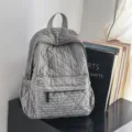 Grey quilted backpack women casual school bag lightweight commuter daypack stylish bookbag - Gray
