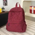 Quilted lightweight backpack for women casual school bookbag stylish daily commuting pack - Red