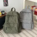 Quilted grid backpack for women, casual school and commuting daypack in olive green and gray. - Green
