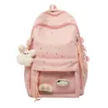 Rosa Sternenmuster süßer Schulrucksack mit transparenter Fronttasche und Plüschtier Anhänger. - Ohne Anhänger / Rosa