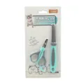 Pet nail clipper and file set for cats, blue handle stainless steel grooming tool. - Set