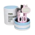 Kit di toelettatura rosa per animali con pettine togli nodi spazzola e forbici in scatola. - Rosa