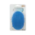 Blue oval pet bath brush with soft massage pins, perfect for dogs and cats grooming. - Blue with Pins Style