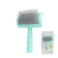 Turquoise C-shaped thick back pet slicker brush with long metal pins for grooming dogs and cats. - S / Green
