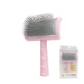 Professional pink pet slicker brush with curved long metal pins for grooming and shedding. - S / Pink