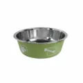 Stainless steel pet bowl green cat dog bowl cute bone paw print feeding dish - S / Apple Green