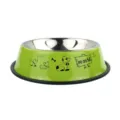 Green stainless steel pet bowl dog cat food bowl with anti-slip rubber base for pets daily use - Cartoon Pattern Green (Random Pattern)