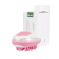 Silicone pet bath brush with liquid dispenser, massage comb in rose powder color for dogs and cats - Pink