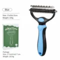 Large double-sided pet dematting comb with blue ergonomic handle and box packaging. - Blue Large Double-Sided (17+9 Teeth)