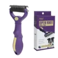 Pet grooming comb double-sided dematting rake brush for dogs and cats fur care tool - Purple-Yellow Double-Sided