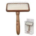 Wooden pet grooming comb slicker brush for dogs and cats with retail packaging box SKU - Antique Medium Non-Stick Pins