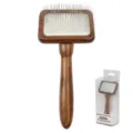 Wooden pet slicker brush for cats and dogs grooming, vintage massage comb variant. - Antique Small Non-Stick Pins