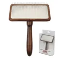 Solid wood pet slicker brush with fine metal pins and transparent packaging box, dark brown. - Antique Large Non-Stick Pins