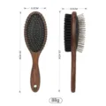 Wooden pet grooming brush with stainless steel pins and natural bristles for gentle daily care. - Antique Double-Sided Comb