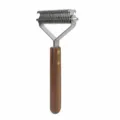 Wooden handle pet grooming comb with 20 double-sided stainless steel teeth for shedding. - 20-Tooth Double-Sided