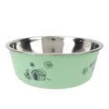 Green stainless steel pet dog bowl with anti-slip base and cute cartoon print for daily pet feeding. - Large Size 17.4cm*178g / Green