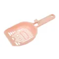 Pink plastic cat litter scoop with cute hollow face and hanging hook for easy pet waste cleaning. - Pink
