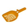 Yellow cat litter scoop featuring cute cat face hollow design, hanging hole and storage clip. - Orange