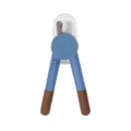 Pet nail clipper with LED light and safety guard, blue handle and wooden grip for cats and dogs. - Blue