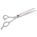 Professional pet grooming straight scissors with pink crystal adjustment screw for dogs. - 92833 Silver Straight Shears with Pink Rhinestones