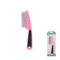 Pettine antipulci professionale per animali con denti in acciaio e impugnatura rosa ergonomica. - Rosa