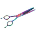 Forbici per sfoltire la toelettatura degli animali arcobaleno con vite in strass scintillanti. - 92843 Forbici dentate in acciaio colorato