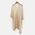 Cárdigan de mezcla de lino para mujer verano capa de playa holgada ropa exterior ligera. - Chal de lino beige