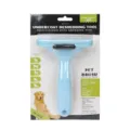 Pet deshedding brush for dogs and cats with ergonomic handle and stainless steel comb teeth. - L / Blue