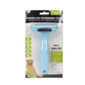 Pet deshedding brush for cats and dogs, blue grooming comb with V-shaped design for hair removal. - M / Blue