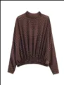 Brown long sleeve polka dot blouse, elegant mock neck and elastic gathered hem detail. - S / Tops / Coffee