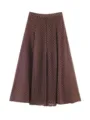 Brown polka dot midi skirt, elegant A-line silhouette, perfect for daily wear or casual outings. - S / Bottoms / Coffee